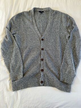 GAP Men's Marled Gray Button-Up V-Neck Cardigan